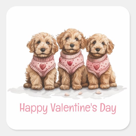 Sticker Carré Joyeux Valentines Day Goldendoodle Dogs (Devant)