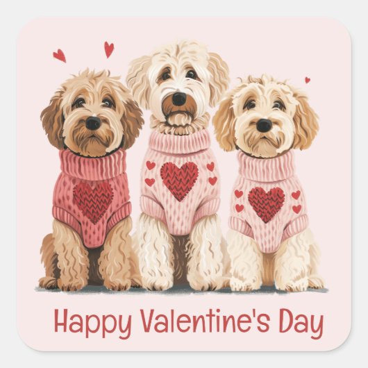 Sticker Carré Joyeux Valentines Day Goldendoodle Dogs (Devant)