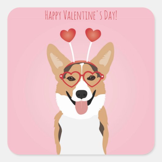 Sticker Carré Joyeux Valentines Jour Corgi Chien (Devant)