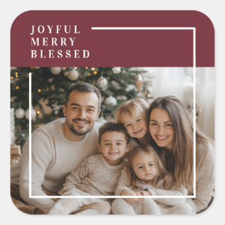 Sticker Carré Joyful Merry Blessed Personalized Christmas Photo