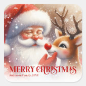 Sticker Carré Joyful Personalized Santa and Rudolph Christmas   (Devant)