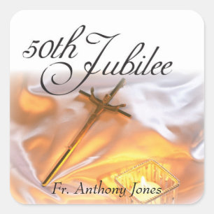Sticker Carré Jubilé d'or Vie religieuse, Cross Candle