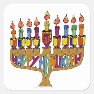 Sticker Carré Judaica Happy Hanukkah