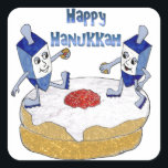 Sticker Carré Judaica Happy Hanukkah Dancing Dreidels<br><div class="desc">You are viewing The Lee Hiller Designs Collection of Home and Office Decor,  Apparel,  Toxiques and Collectibles. The Designs include Lee Hiller Photographie et Mixed Media Digital Art Collection. You can view her her Nature photographiy at at http://HikeOurPlanet.com/ and follow her hiking blog within Hot Springs National Park.</div>