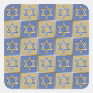 Sticker Carré Judaica Star de David Metal Gold Blue