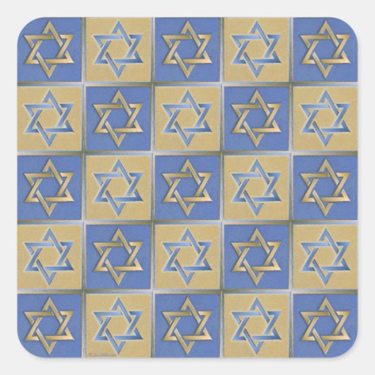 Sticker Carré Judaica Star de David Metal Gold Blue (Devant)