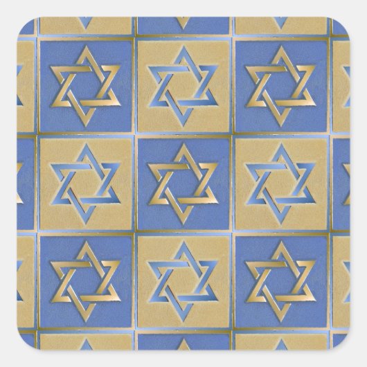 Sticker Carré Judaica Star de David Metal Gold Blue (Devant)