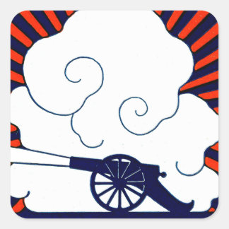 Sticker Carré Juillet le 4 vintage canon artillerie patriotique