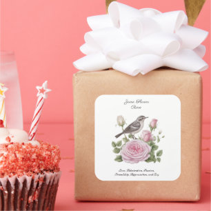 Sticker Carré Juin Mois de naissance Fleur Rose Élégant Annivers