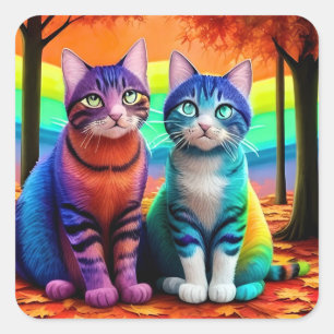 Sticker Carré Jumeaux de chats Art numérique-56467