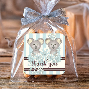 Sticker Carré Jumeaux Garçon Baby Shower / Anniversaire Koala Me