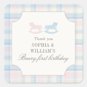 Sticker Carré Jumeaux premier anniversaire Beary