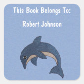 Sticker Carré Jumping bleu foncé blanc Dauphin de dessin (Devant)