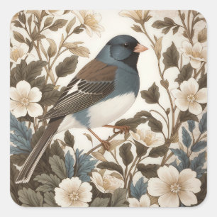 Sticker Carré Junco aux yeux noirs élégant floral crème