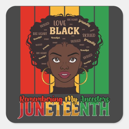 Sticker Carré JunetDix en souvenir de mes ancêtres fille Melanin (Devant)