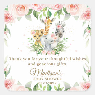 Sticker Carré Jungle Animal Safari rose Floral Girl Baby shower