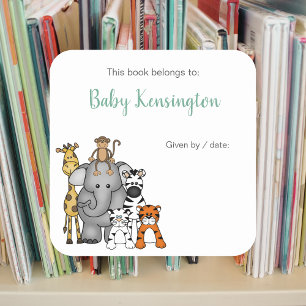 Sticker Carré Jungle Animaux Plaque / livre baby shower