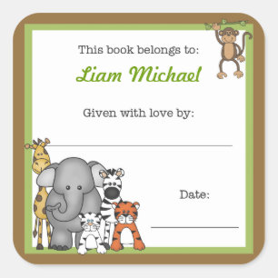 Sticker Carré Jungle Animaux Réserver Plaque Green Boy LIVRE