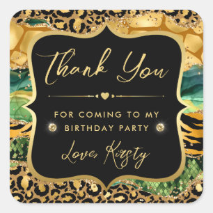 Sticker Carré Jungle Safari Agate Or Imprimé Léopard Anniversair