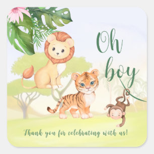 Sticker Carré Jungle Safari Animaux Oh Baby shower Garçon