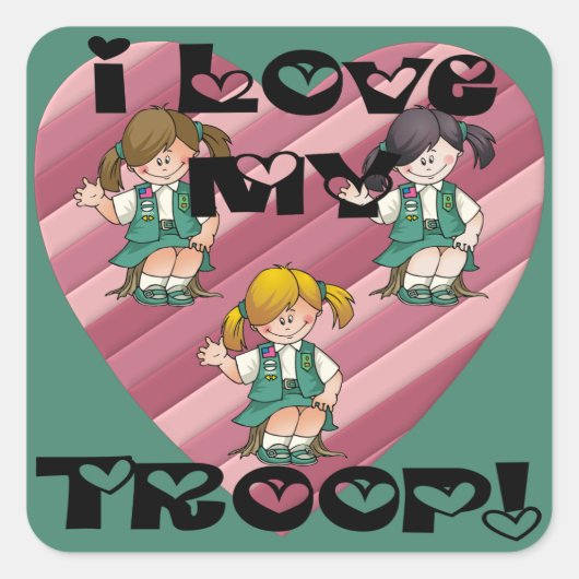Sticker Carré Junior I Love My Troop Heart (Devant)