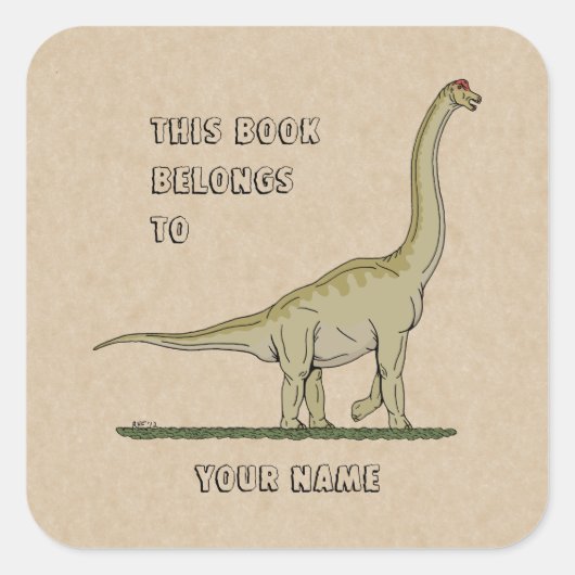 Sticker Carré Jurassic Dinosaur Brachiosaurus Plaque-livre (Devant)