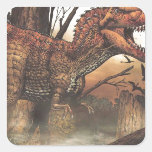 Sticker Carré Jurassic Journey : Dinosaure dans son habitat natu
