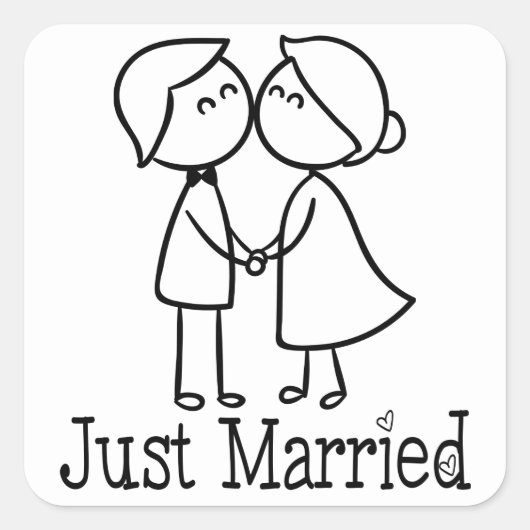 Sticker Carré Juste Marié Marié Marié Et Mariage De Dessin De Ch (Devant)
