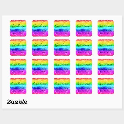 Sticker Carré Juste marié Rainbow (Feuille)