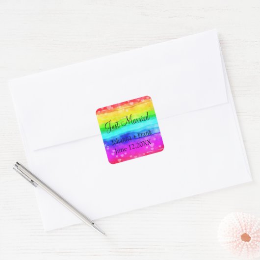 Sticker Carré Juste marié Rainbow (Enveloppe)