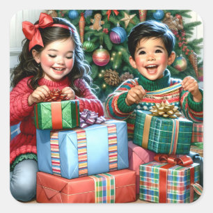 Sticker Carré Juste un matin de Noël à l'ancienne