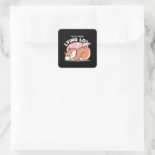 Sticker Carré Juste un Shiba allongé bas : mignonne conception S (Sac)