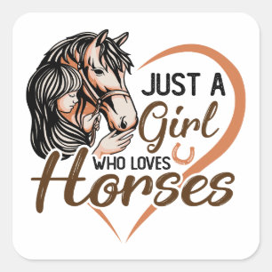 Sticker Carré Juste une fille qui aime les chevaux Coeur Cheval 