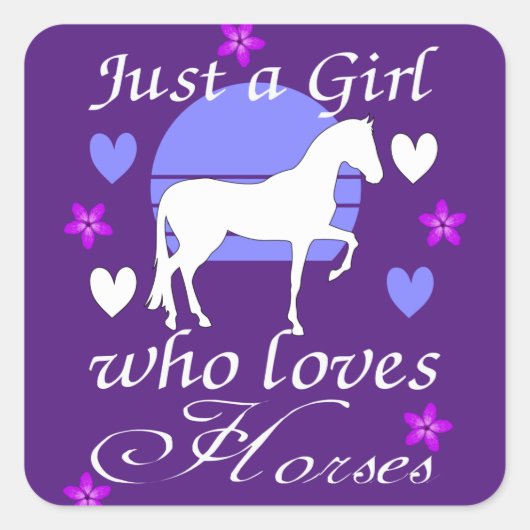 Sticker Carré Juste une fille qui aime les chevaux en violet (Devant)