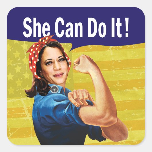 Sticker Carré Kamala Harris Elle Peut Le Faire ! (Devant)