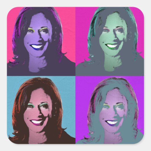Sticker Carré Kamala Harris Pop Art (Rose, Magenta, Bleu, Violet (Devant)