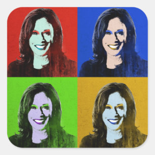 Sticker Carré Kamala Harris Pop Art (Rouge, Bleu, Vert, Jaune)