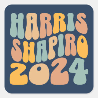 Sticker Carré Kamala Harris Shapiro Texte Ondulé Rétro Tendance