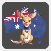 Sticker Carré Kangaroo avec un beau drapeau australien (Devant)
