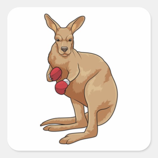 Sticker Carré Kangaroo en boîte avec gants de boxe (Devant)
