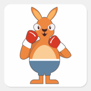 Sticker Carré Kangaroo en boîte avec gants de boxe