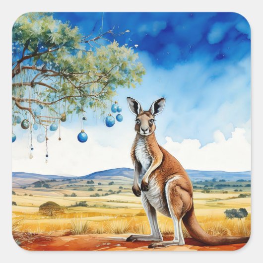 Sticker Carré Kangaroo sous le gumtree avec les baubles de Noël (Devant)