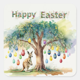 Sticker Carré Kangaroo sous le gumtree avec oeufs de Pâques
