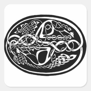 Sticker Carré Kangourou celtique de noeud noir et blanc