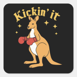 Sticker Carré Kangourou en boxe gothique simple