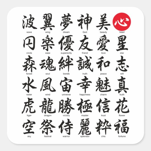 Sticker Carré Kanji japonais populaire (Devant)