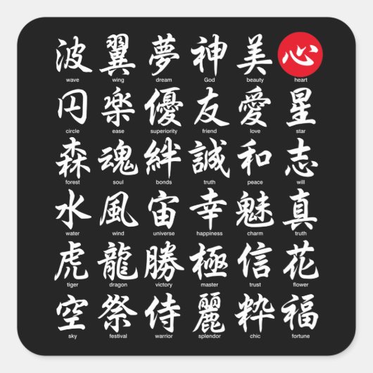 Sticker Carré Kanji japonais populaire (Devant)