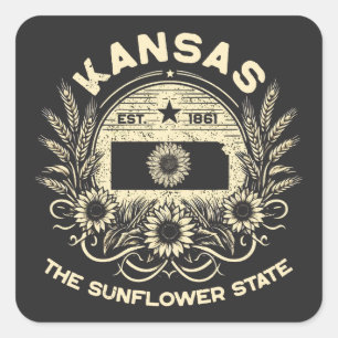 Sticker Carré Kansas L'État Du Tournesol