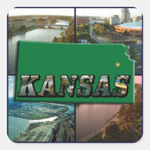 Sticker Carré Kansas Map et photos