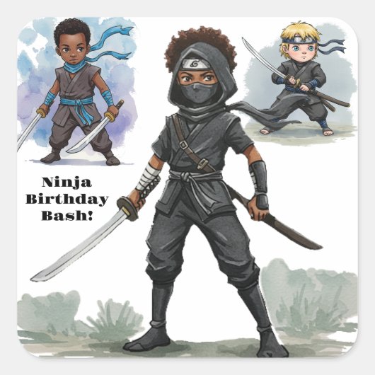 Sticker Carré Karate Ninja Boy's Birthday Bash (Devant)